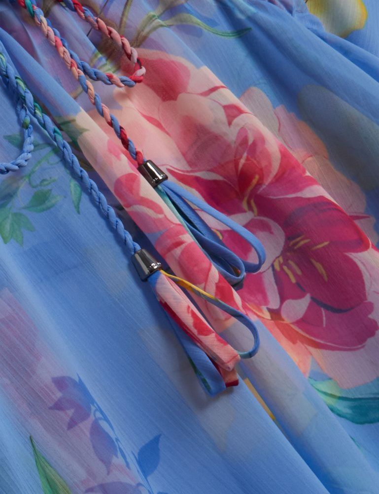 Ted Baker Larja - Floral Print Chiffon Mini Beach Kaftan Bleu | 284013-HPM