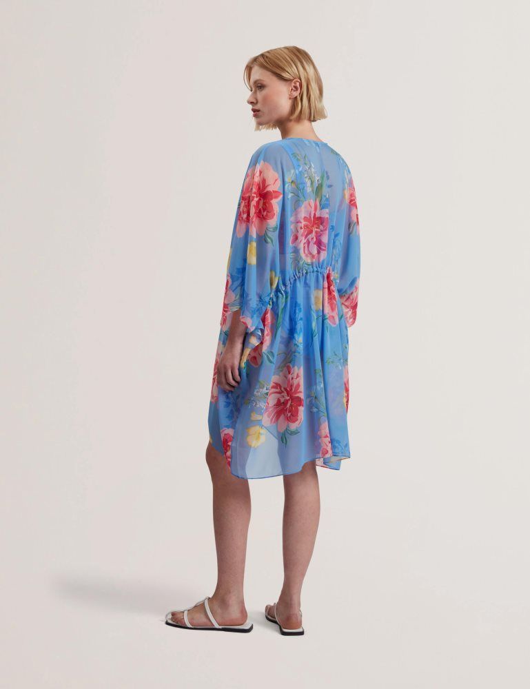 Ted Baker Larja - Floral Print Chiffon Mini Beach Kaftan Bleu | 284013-HPM