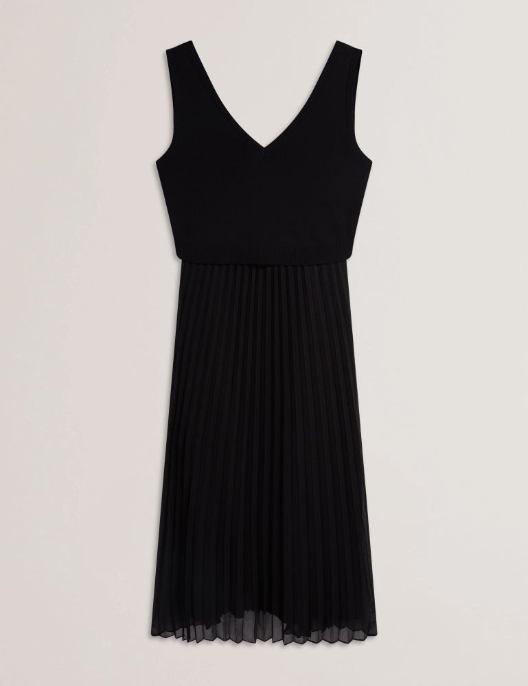 Ted Baker Larnahh - Pleated Midi Dress With Removable Knit Tank Noir | 589217-LNW