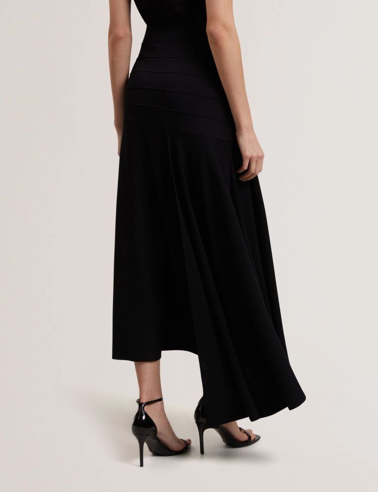 Ted Baker Laurrie - Asymmetric Waterfall Hem Knitted Midi Skirt Noir | 294183-TFQ