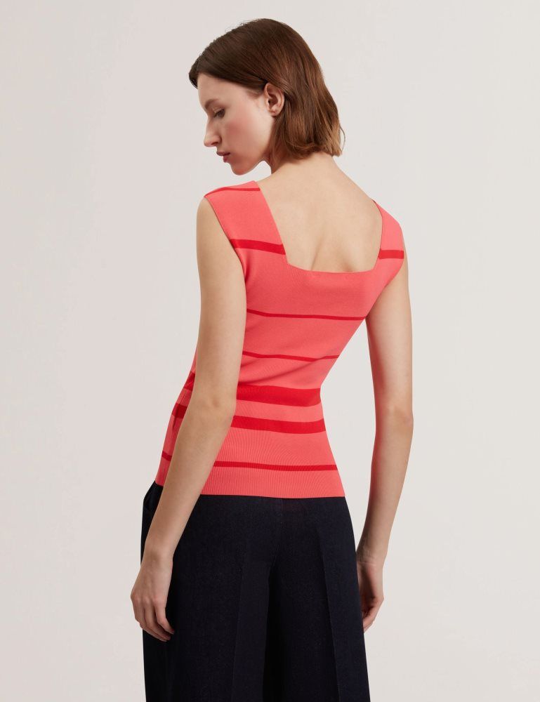 Ted Baker Laydaa - Striped Knit Square Neck Sleeveless Top Corail | 365940-OJR