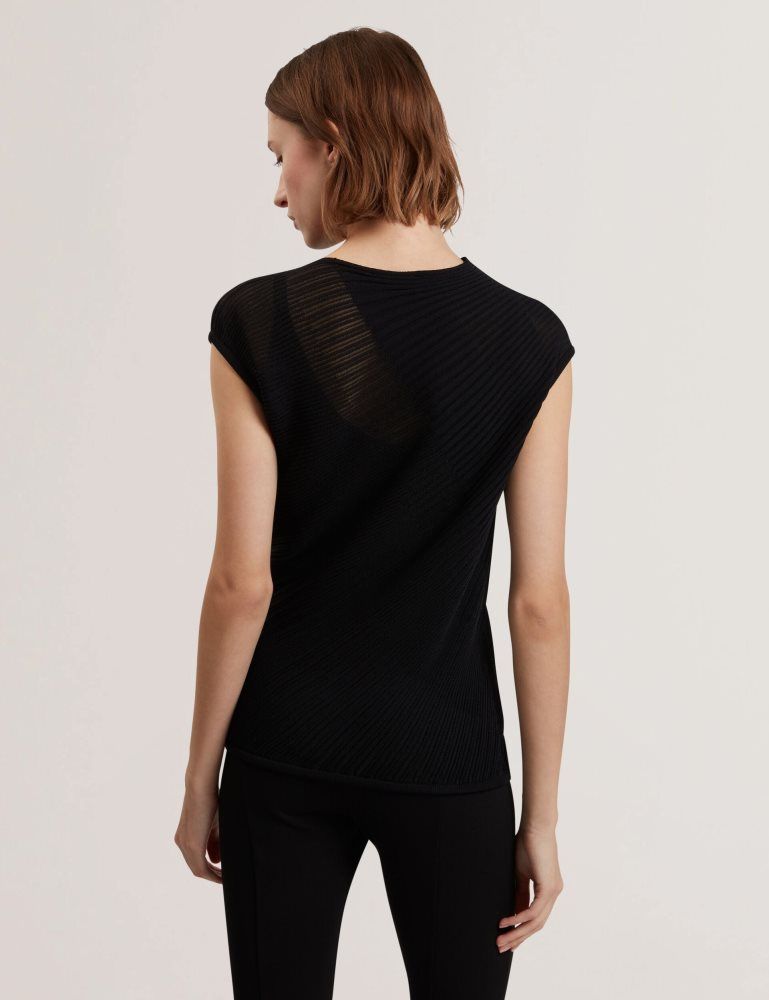 Ted Baker Layynii - Sheer Detail Engineered Knit Top Noir | 394261-SVW
