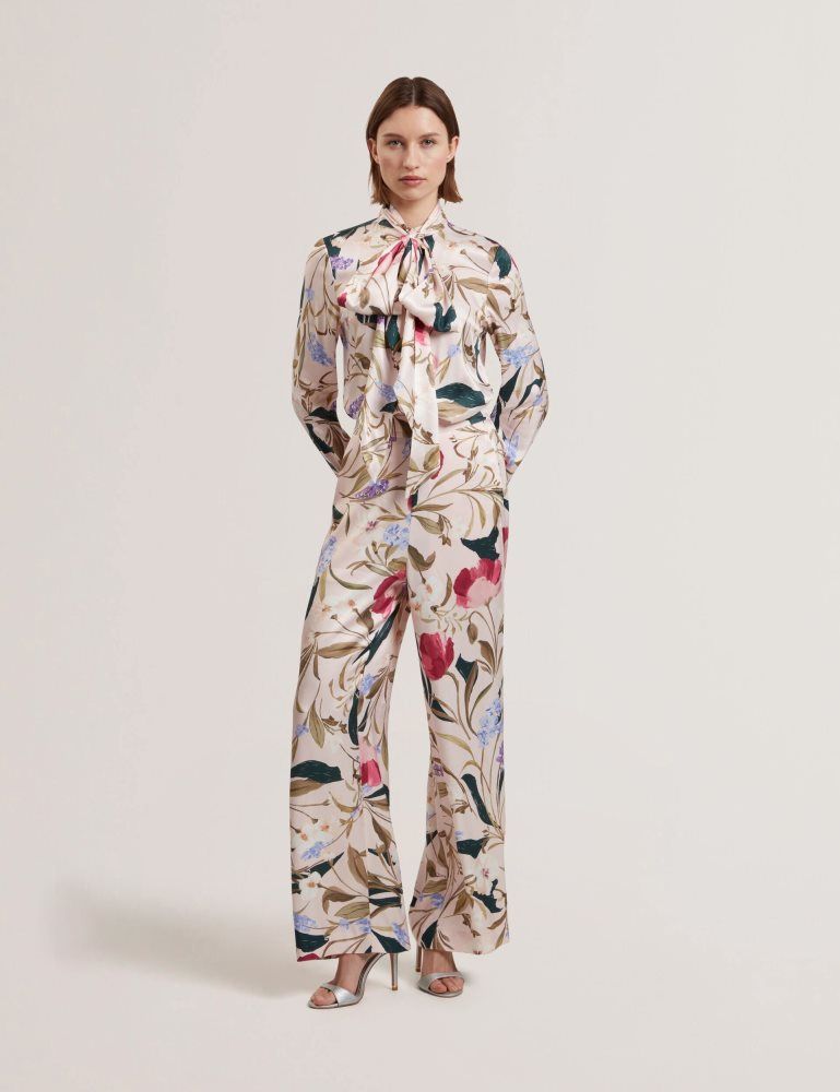 Ted Baker Leeyaa - Floral Print Tie Neck Longline Blouse Rose | 986321-OFY