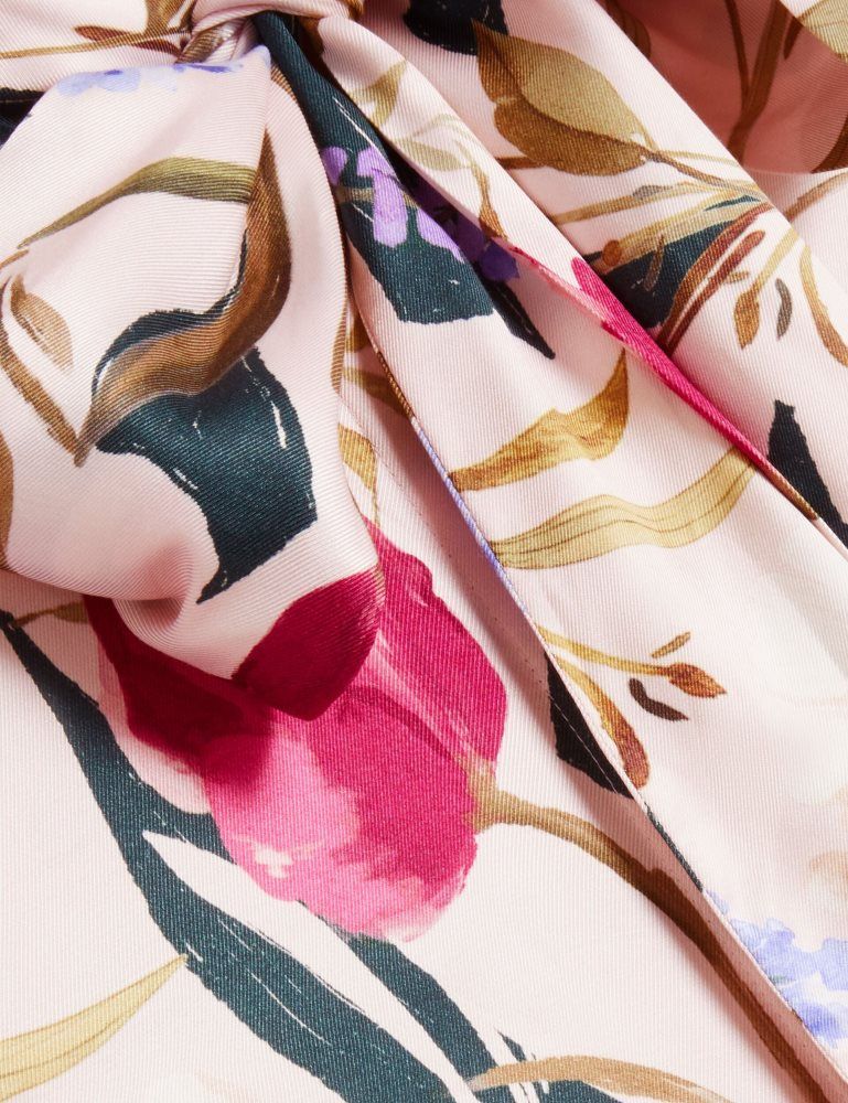 Ted Baker Leeyaa - Floral Print Tie Neck Longline Blouse Rose | 986321-OFY