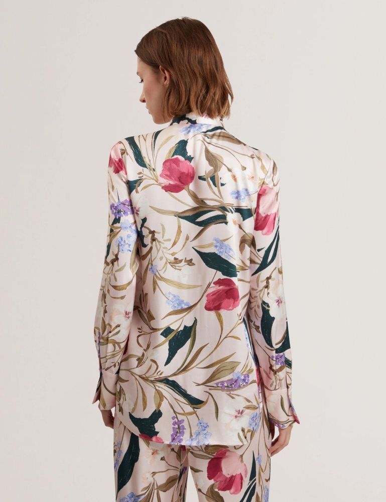Ted Baker Leeyaa - Floral Print Tie Neck Longline Blouse Rose | 986321-OFY