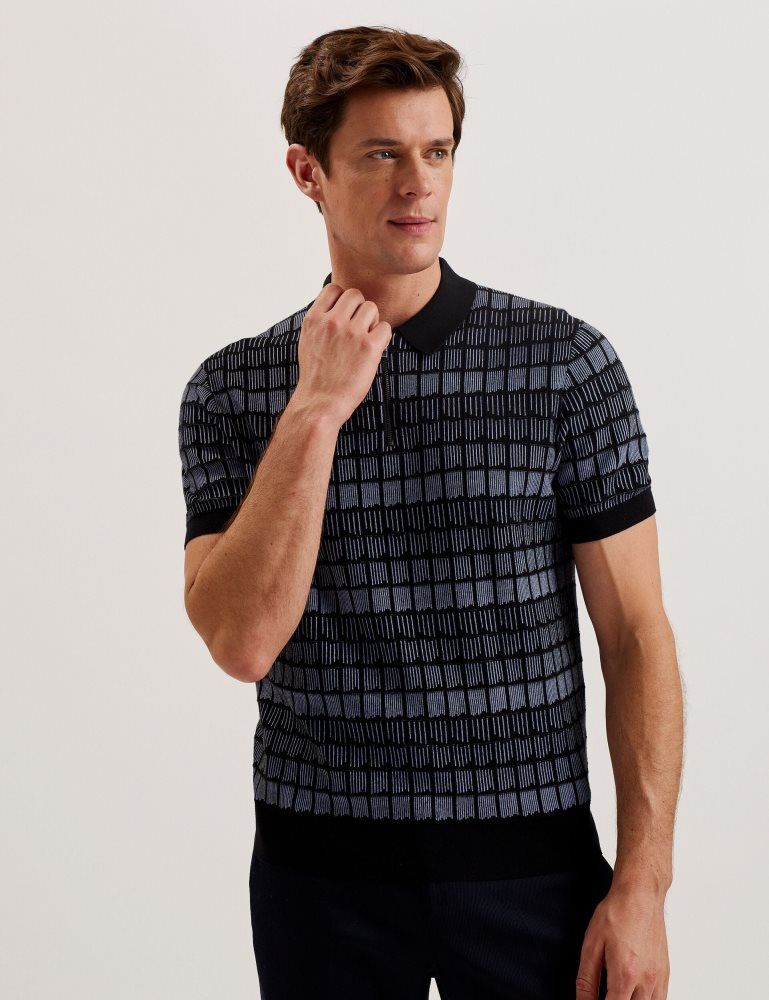 Ted Baker Levers - Ombre Jacquard Zip Neck Polo Shirt Noir | 219873-CBR