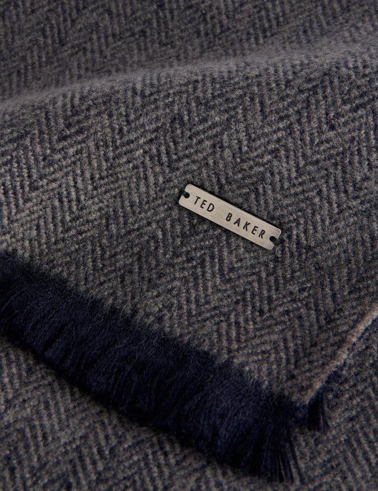 Ted Baker Lewiis - Herringbone Texture Contrast Trim Scarf Bleu Marine | 026719-TCP