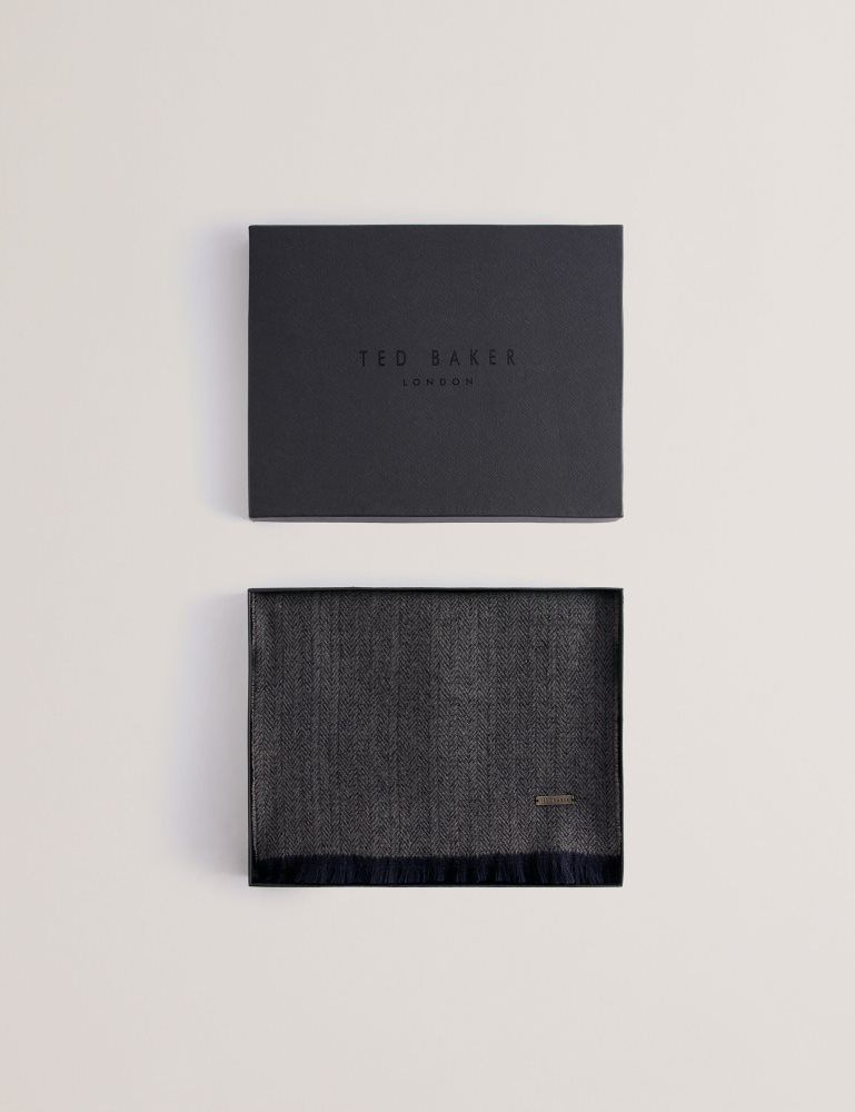 Ted Baker Lewiis - Herringbone Texture Contrast Trim Scarf Bleu Marine | 026719-TCP