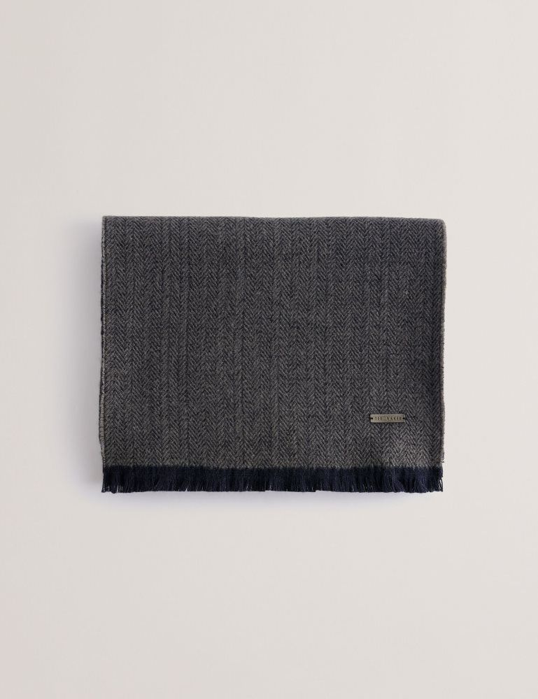 Ted Baker Lewiis - Herringbone Texture Contrast Trim Scarf Bleu Marine | 026719-TCP