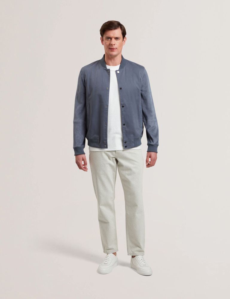 Ted Baker Liams - Cotton Twill & Suede Bomber Jacket Bleu | 421869-BZI