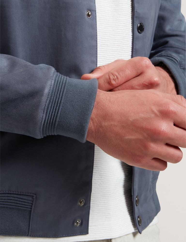 Ted Baker Liams - Cotton Twill & Suede Bomber Jacket Bleu | 421869-BZI