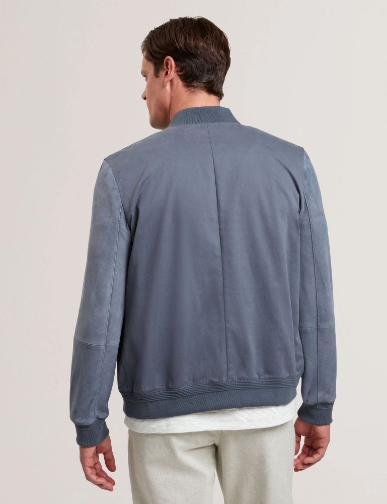 Ted Baker Liams - Cotton Twill & Suede Bomber Jacket Bleu | 421869-BZI
