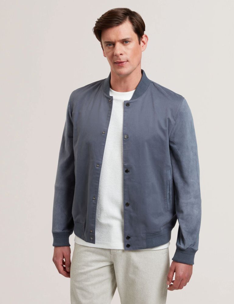 Ted Baker Liams - Cotton Twill & Suede Bomber Jacket Bleu | 421869-BZI