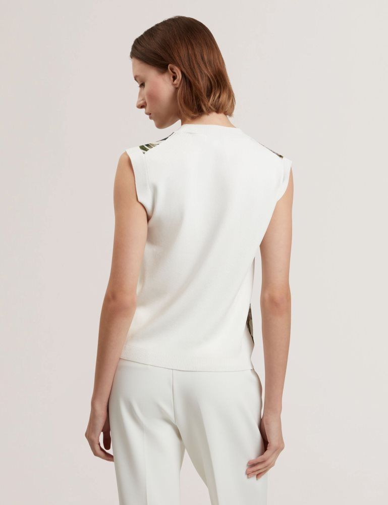 Ted Baker Liilea - Floral Print Front Boxy Knitted Tank Top Blanche | 915234-NOG