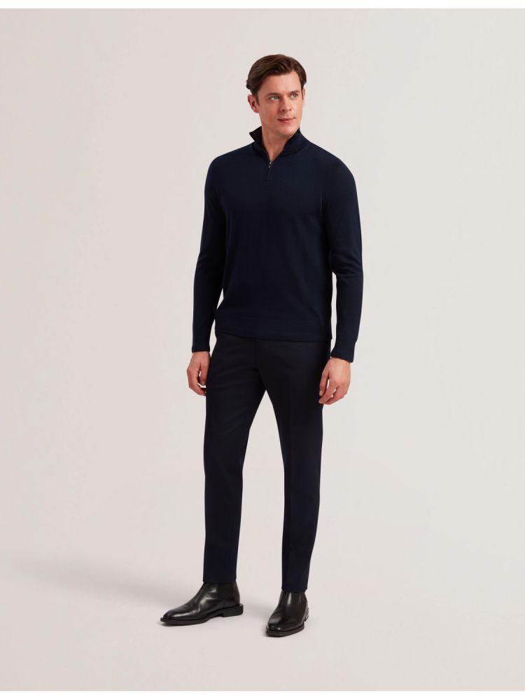 Ted Baker Limehas - Wool Quarter Zip Funnel Neck Sweater Bleu Marine | 524397-WFA