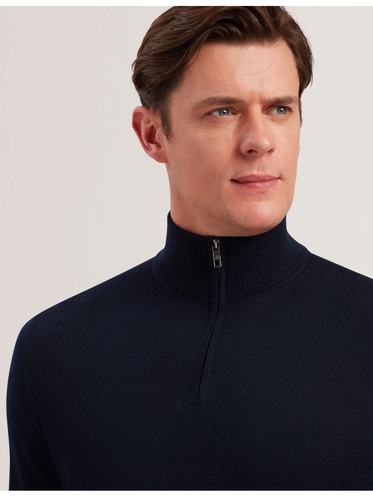 Ted Baker Limehas - Wool Quarter Zip Funnel Neck Sweater Bleu Marine | 524397-WFA