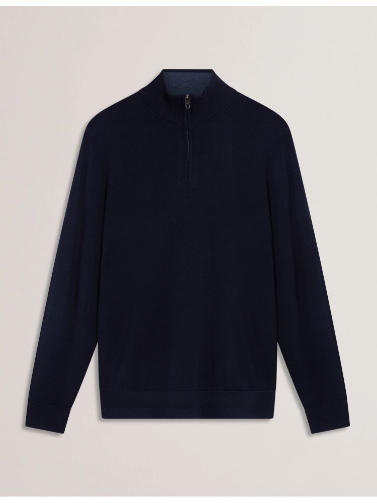 Ted Baker Limehas - Wool Quarter Zip Funnel Neck Sweater Bleu Marine | 524397-WFA