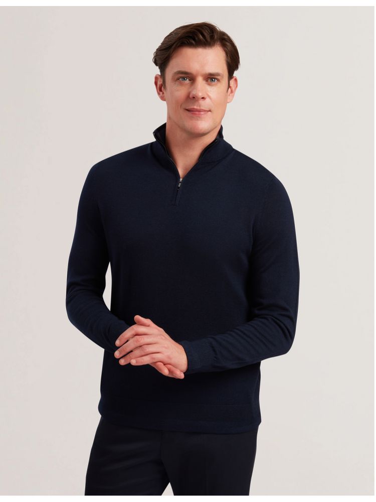 Ted Baker Limehas - Wool Quarter Zip Funnel Neck Sweater Bleu Marine | 524397-WFA
