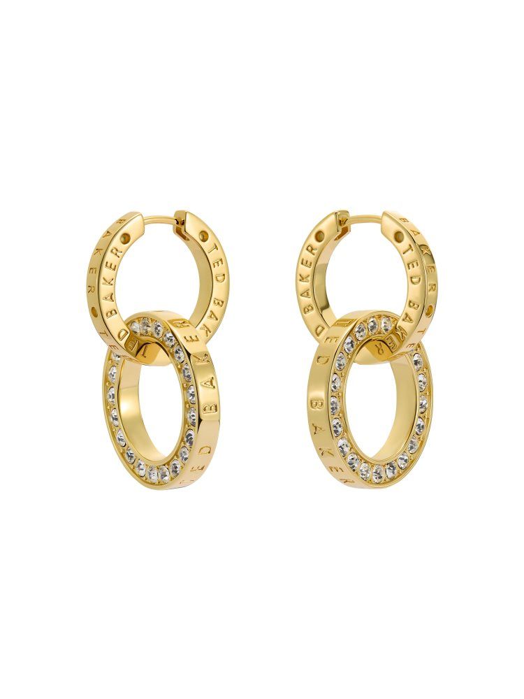 Ted Baker Lina - Crystal Double Link Drop Hoop Earrings Doré | 281796-YSU