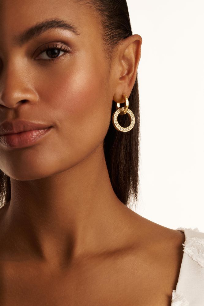 Ted Baker Lina - Crystal Double Link Drop Hoop Earrings Doré | 281796-YSU