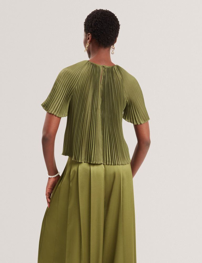 Ted Baker Lionaa - Floral Graphic Pleated Satin Blouse Vert | 306952-RFU