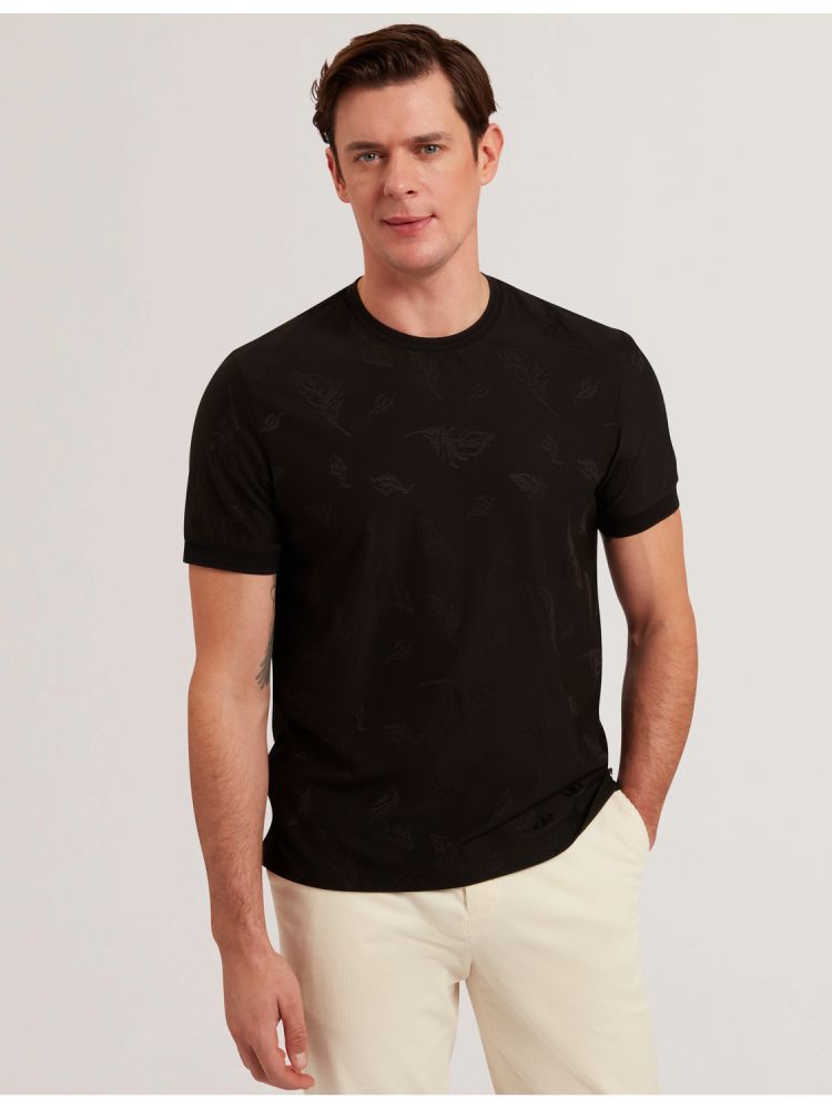 Ted Baker Lipsto - Jacquard Print Cotton Blend T-shirt Noir | 032915-LMC