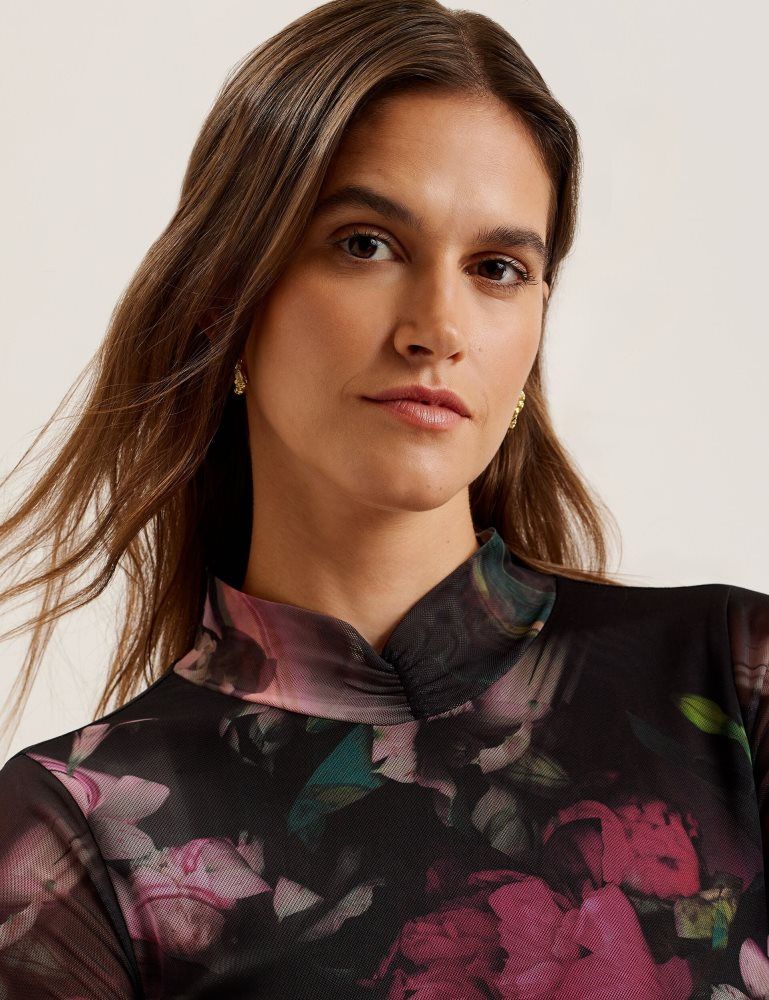 Ted Baker Lisanna - Printed High Neck Fitted Mesh Top Noir | 197802-JGM