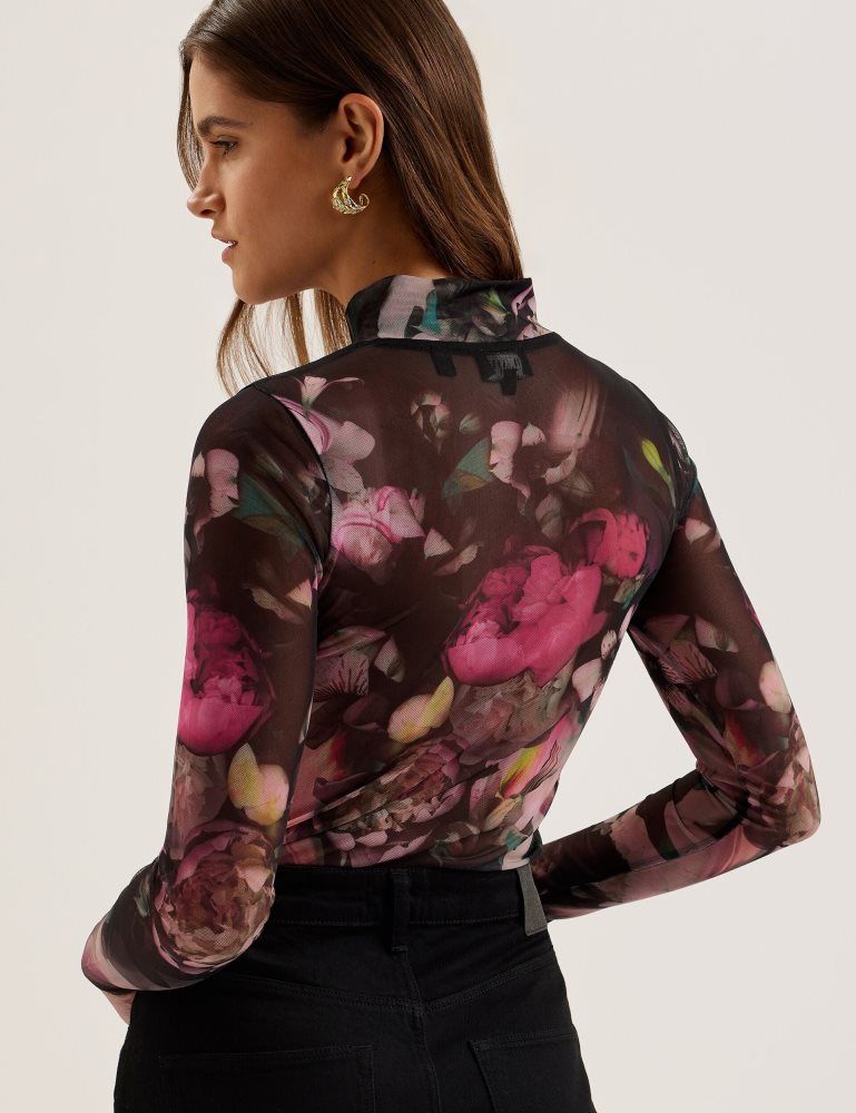 Ted Baker Lisanna - Printed High Neck Fitted Mesh Top Noir | 197802-JGM