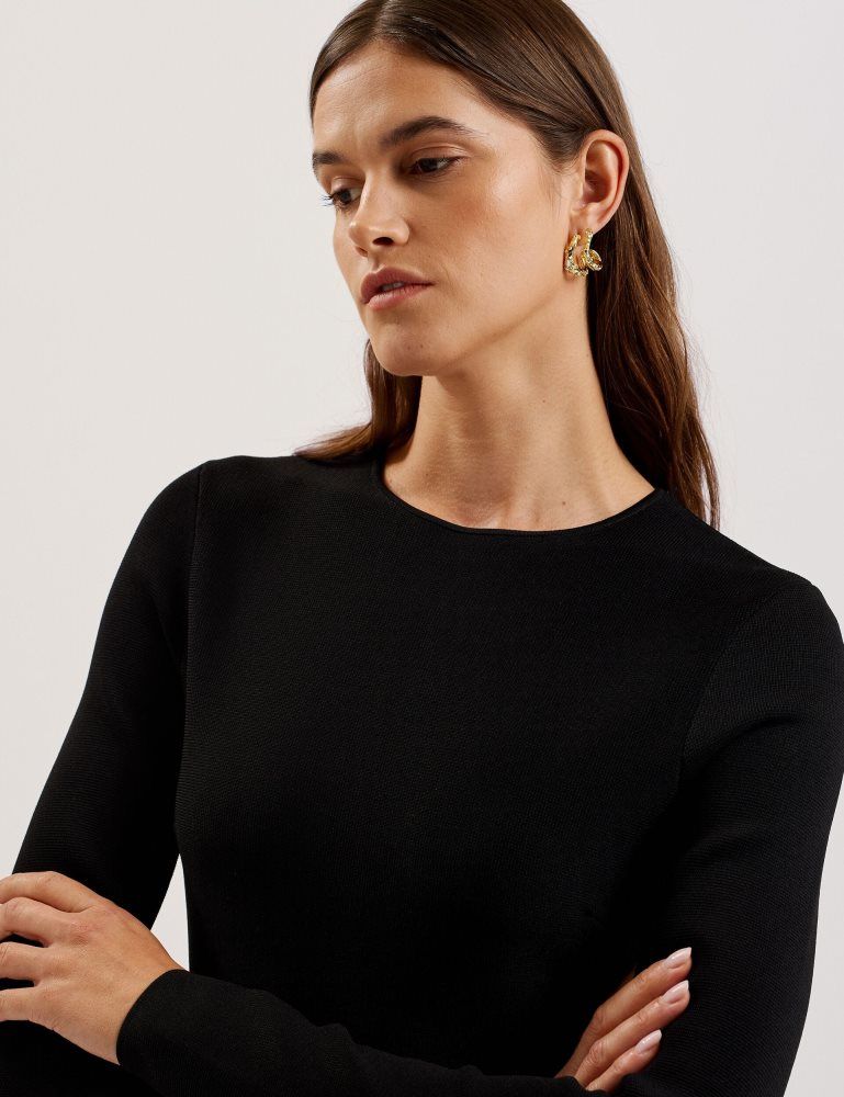 Ted Baker Loisss - Flounce Hem Long Sleeve Knitted Mini Dress Noir | 487195-SOI