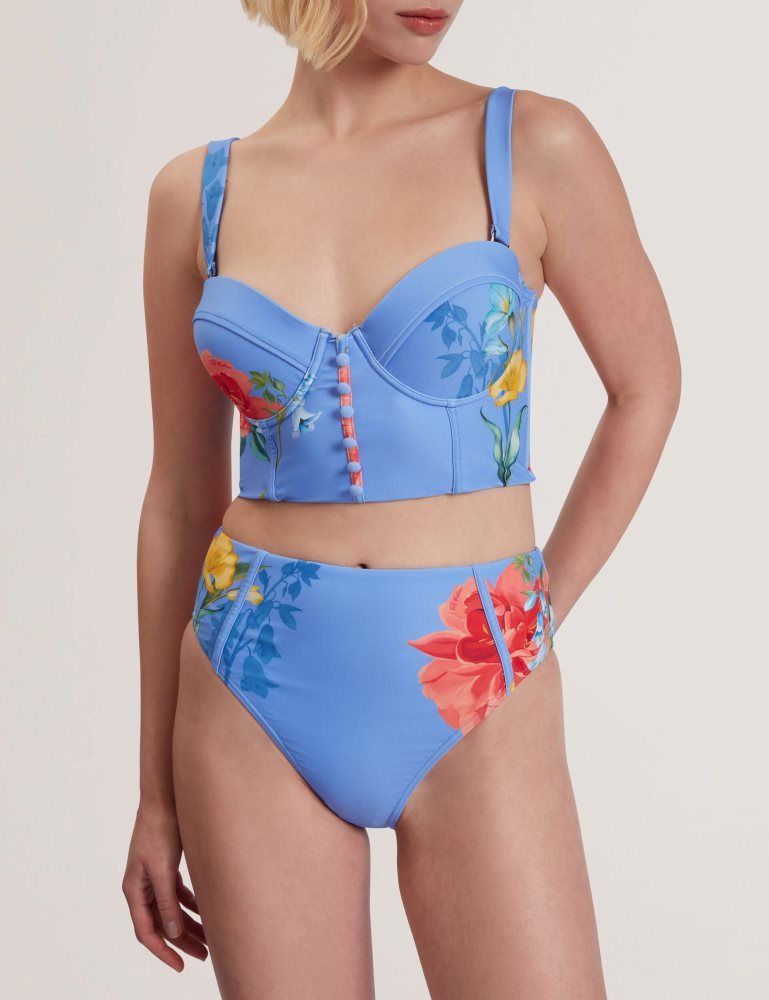 Ted Baker Lorriee - Printed High Waisted Bikini Bottoms Bleu | 618370-GWT