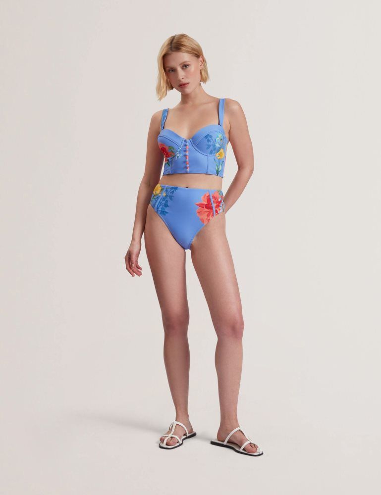 Ted Baker Lorriee - Printed High Waisted Bikini Bottoms Bleu | 618370-GWT