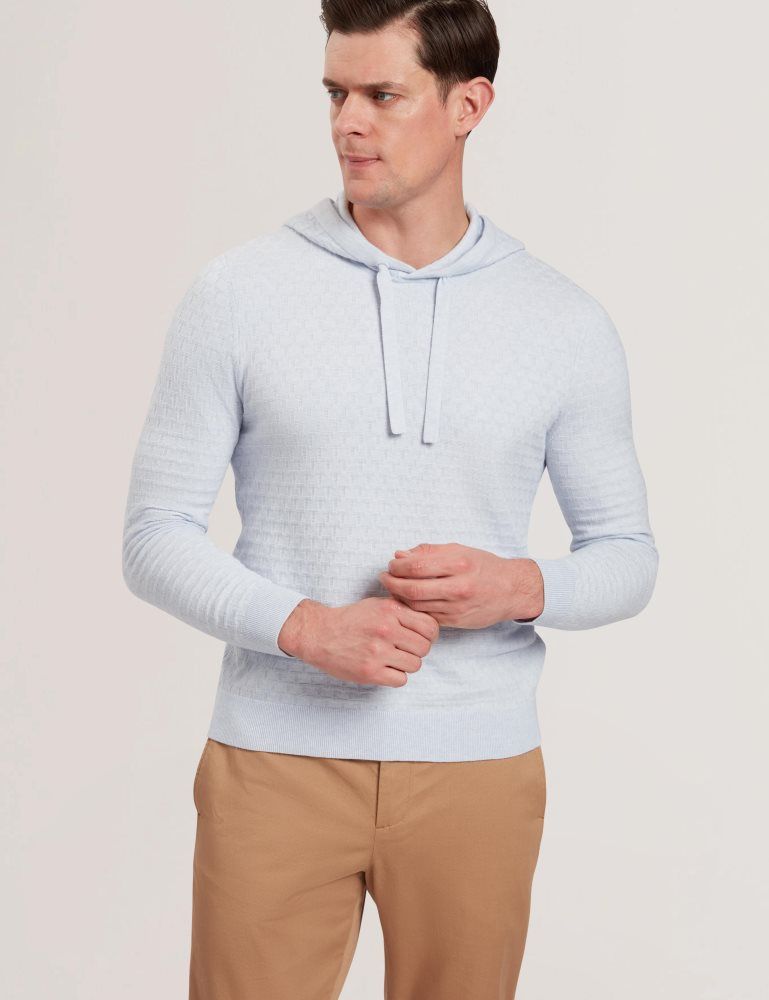 Ted Baker Loular - Textured T Knit Wool Blend Hoodie Bleu | 479320-HMF