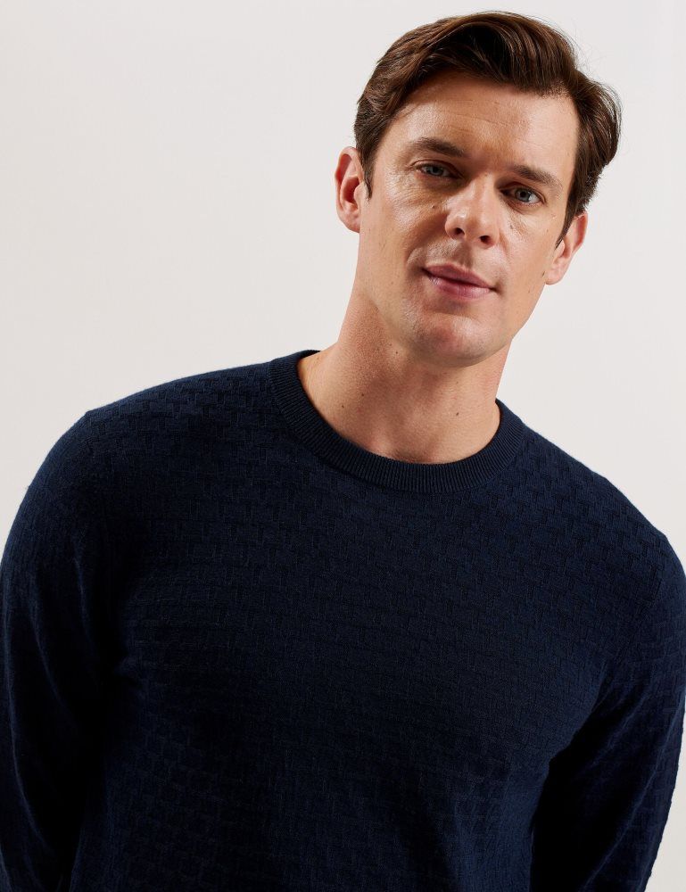 Ted Baker Loung - Textured T Knit Crew Neck Jumper Bleu Marine | 728456-LCY
