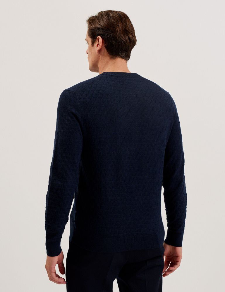 Ted Baker Loung - Textured T Knit Crew Neck Jumper Bleu Marine | 728456-LCY