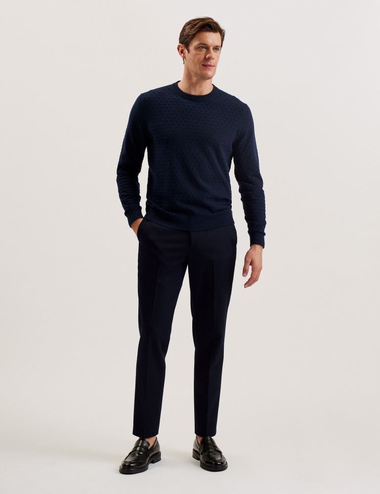 Ted Baker Loung - Textured T Knit Crew Neck Jumper Bleu Marine | 728456-LCY