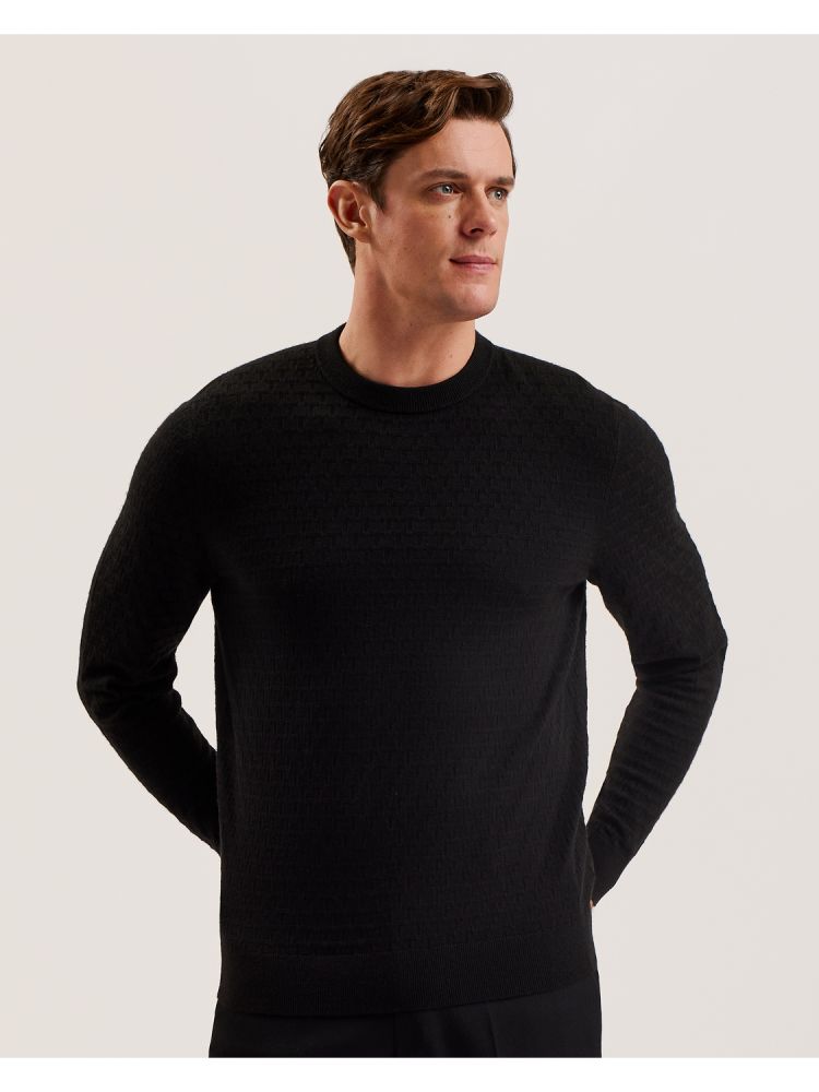 Ted Baker Loung - Textured T Knit Crew Neck Jumper Noir | 805124-MNJ