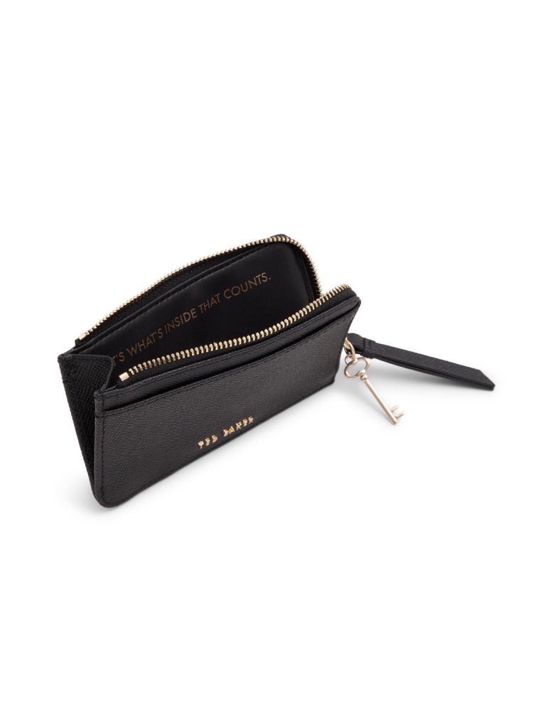 Ted Baker Lucky - Key Charm Zipped Leather Card Holder Noir Grise | 754398-IJD