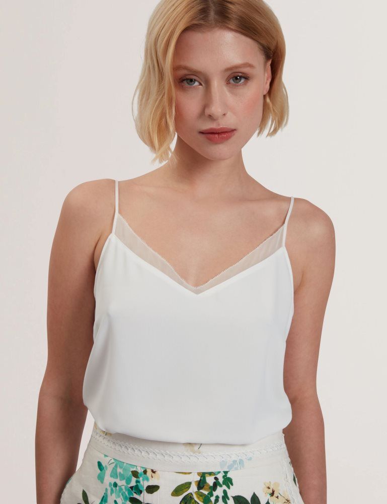 Ted Baker Lulea - Chiffon Detail V-neck Strappy Cami Top Blanche | 025761-PAG