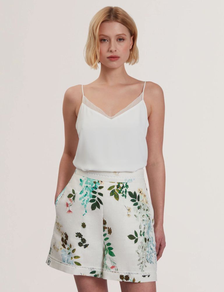 Ted Baker Lulea - Chiffon Detail V-neck Strappy Cami Top Blanche | 025761-PAG