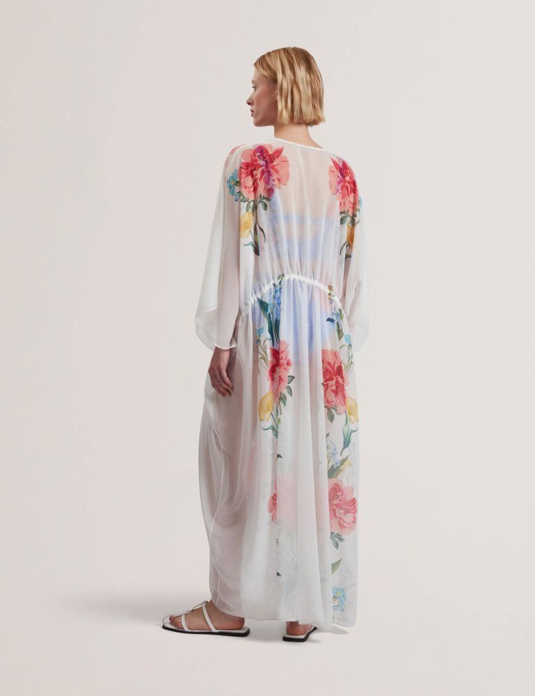 Ted Baker Luusaa - Floral V-neck Maxi Kaftan Beach Dress Blanche | 103596-DUH