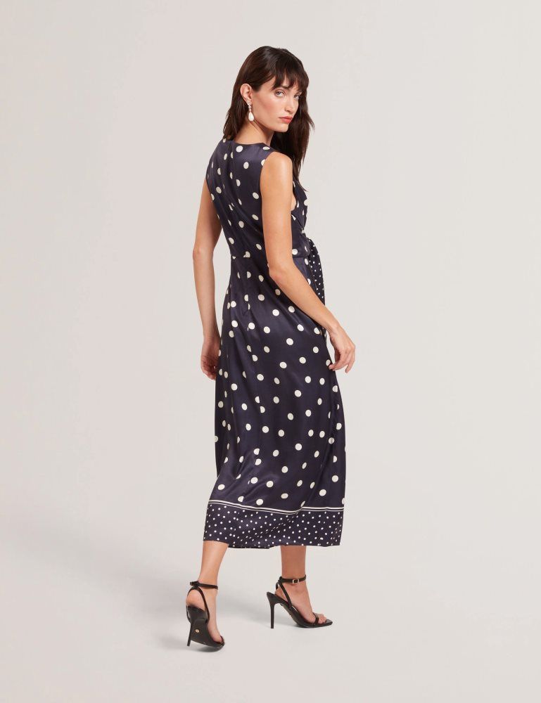 Ted Baker Malmoa - Polka Dot Tie Detail Column Midi Dress Bleu Marine | 375904-GWM