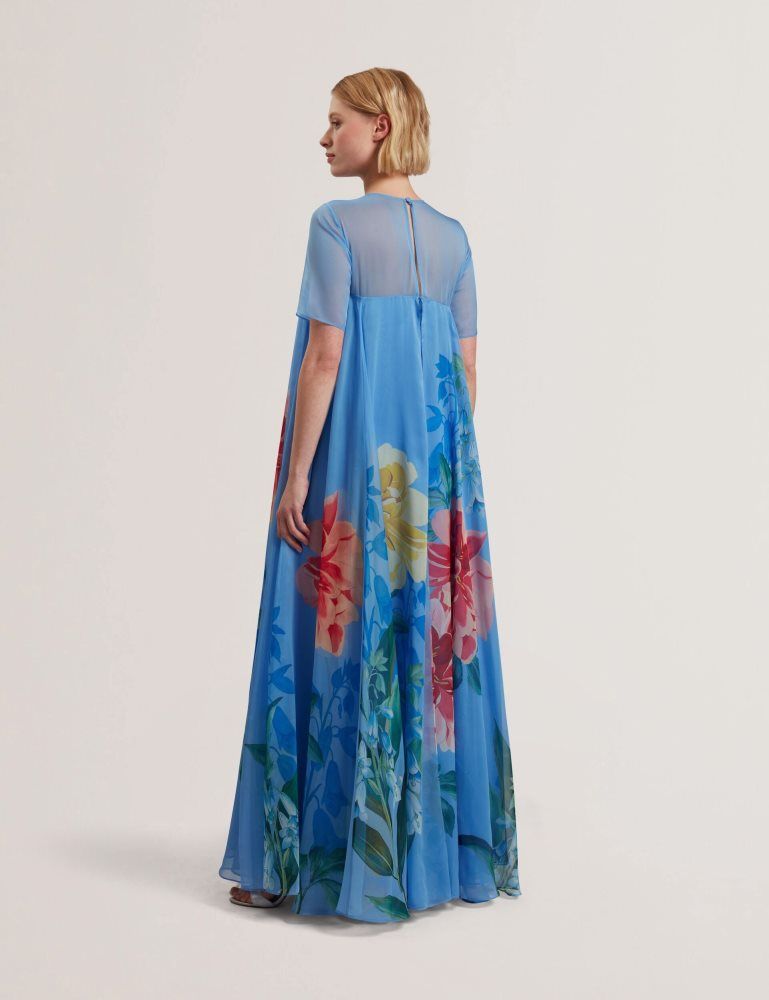 Ted Baker Malrie - Sheer Neck Floral Trapeze Maxi Dress Bleu | 498126-YUW