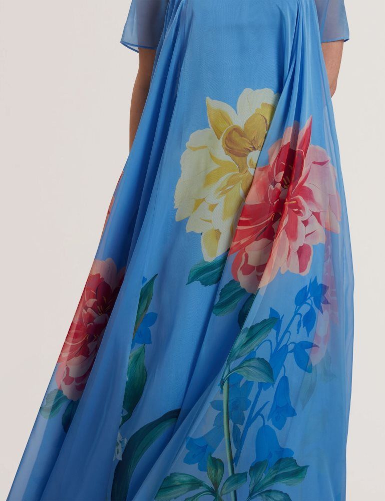 Ted Baker Malrie - Sheer Neck Floral Trapeze Maxi Dress Bleu | 498126-YUW