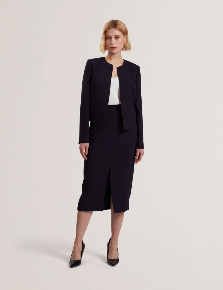 Ted Baker Manabjl - Tailored Round Neck Cropped Open Jacket Bleu Marine | 136492-CFY