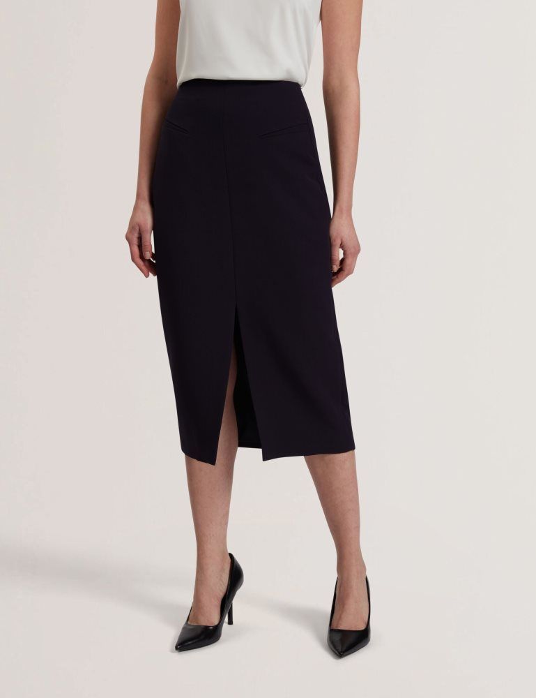 Ted Baker Manabsl - Tailored Midi Pencil Skirt With Front Split Bleu Marine | 016985-CPO