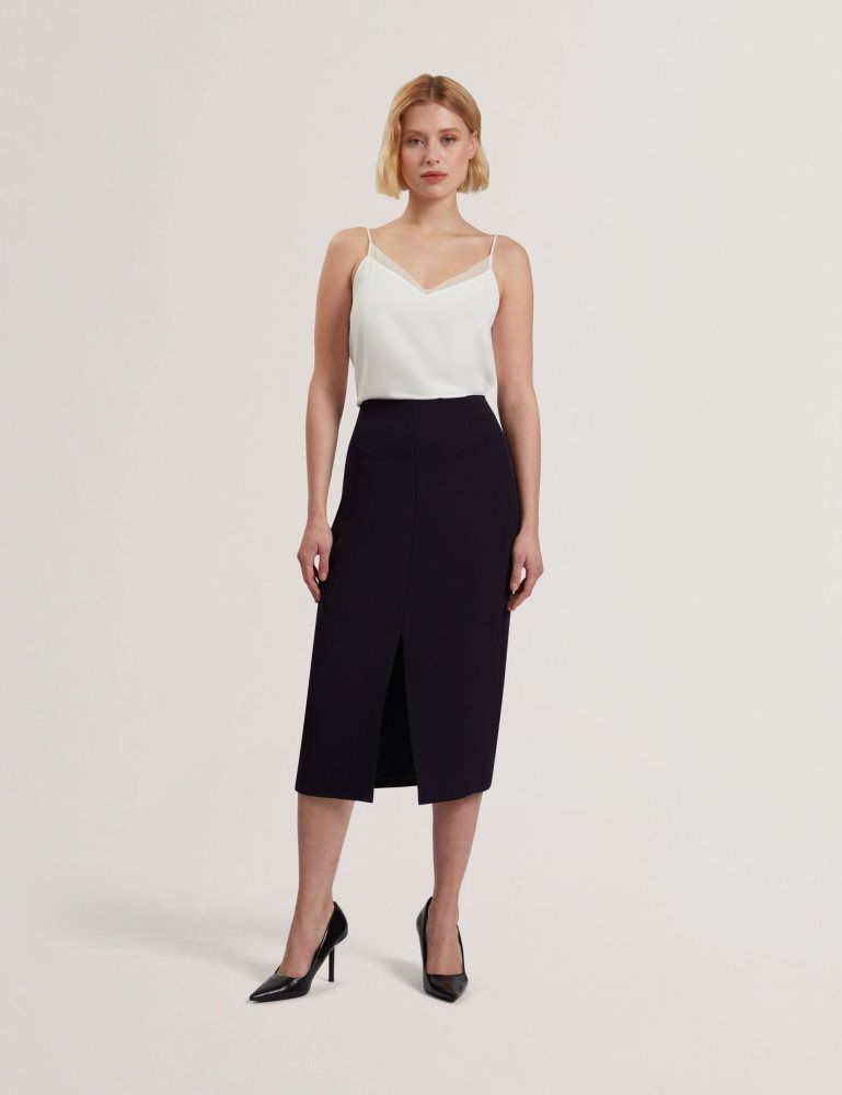 Ted Baker Manabsl - Tailored Midi Pencil Skirt With Front Split Bleu Marine | 016985-CPO