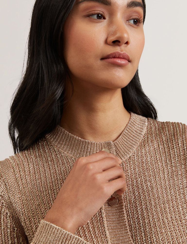 Ted Baker Manya - Metallic Knit Cropped Cardigan Doré | 731492-LAV