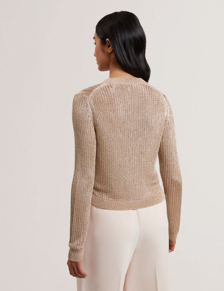 Ted Baker Manya - Metallic Knit Cropped Cardigan Doré | 731492-LAV
