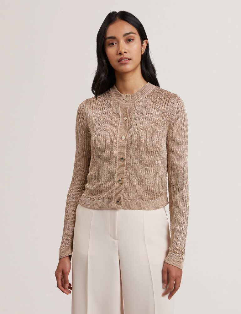 Ted Baker Manya - Metallic Knit Cropped Cardigan Doré | 731492-LAV