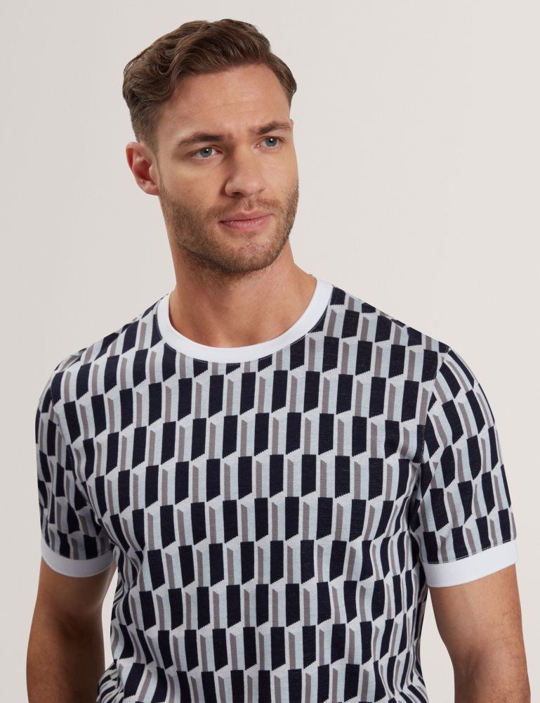 Ted Baker Marvins - Short Sleeve Jacquard Stripe Geo T-shirt Bleu | 120659-TAY